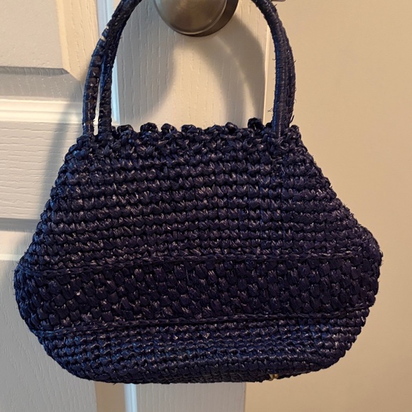Mantessa Navy Blue Woven Handbag - Picture 2 of 4